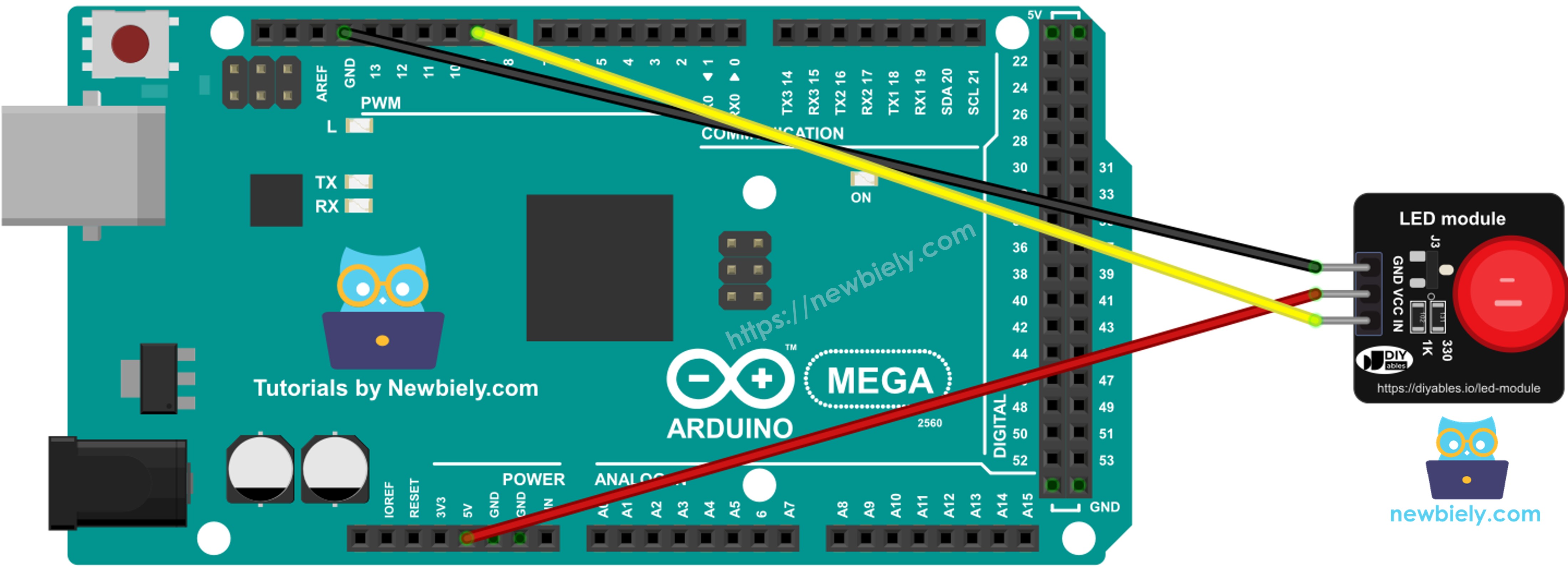 The wiring diagram between Arduino Mega LED module