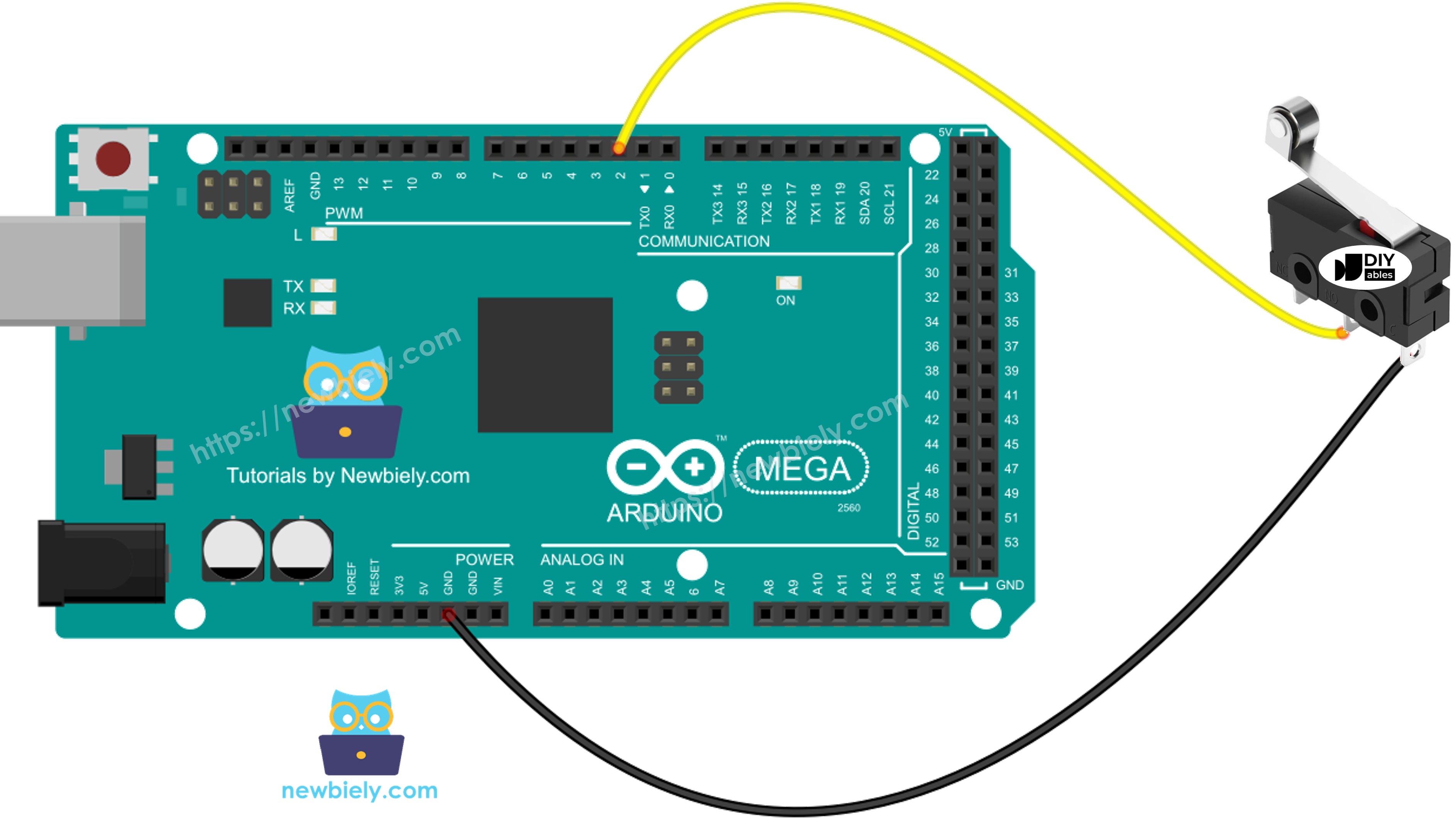 The wiring diagram between Arduino Mega limit switch
