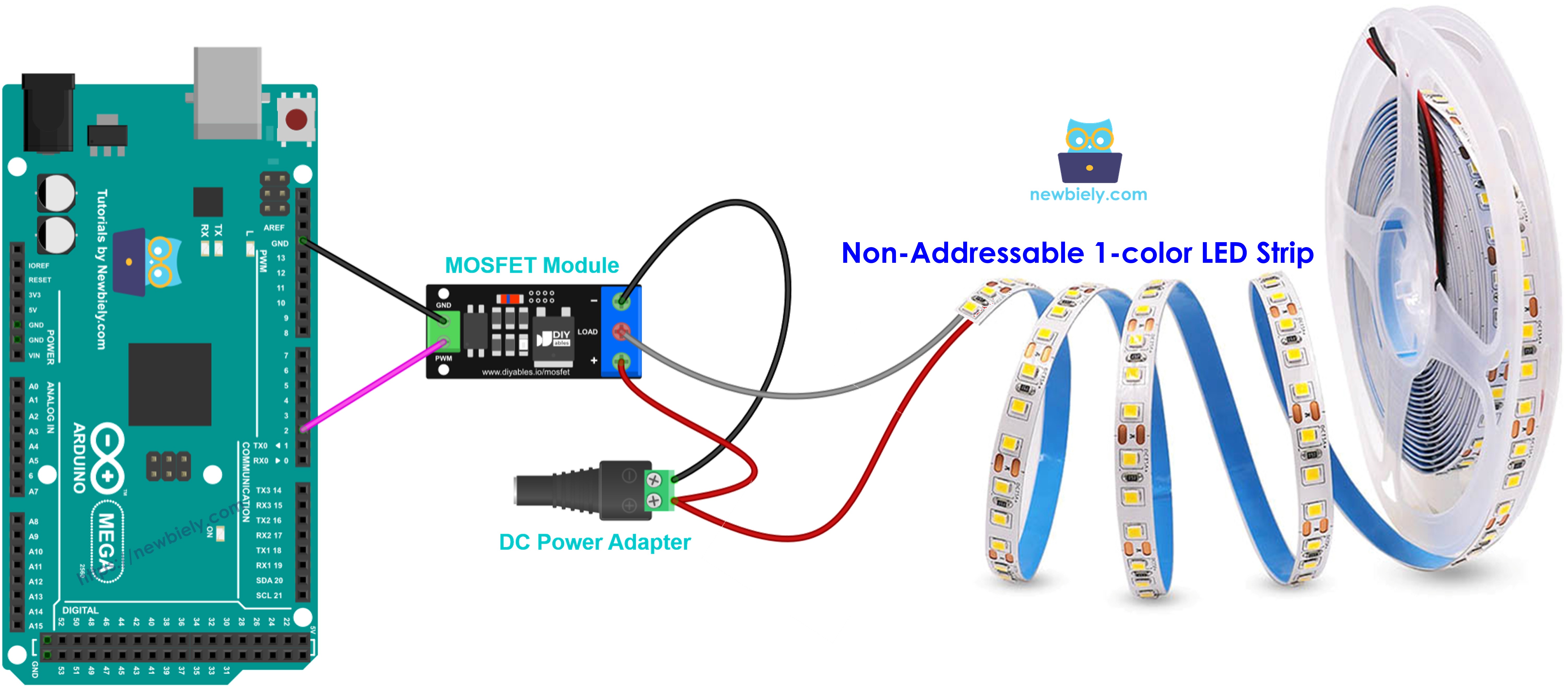 The wiring diagram between MOSFET module 12V LED strip