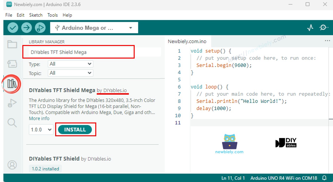Arduino Mega TFT LCD display shield library