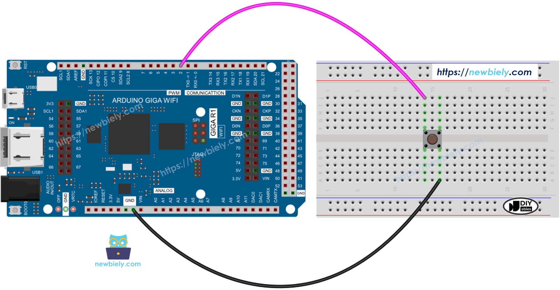 The wiring diagram between Arduino MicroPython Button