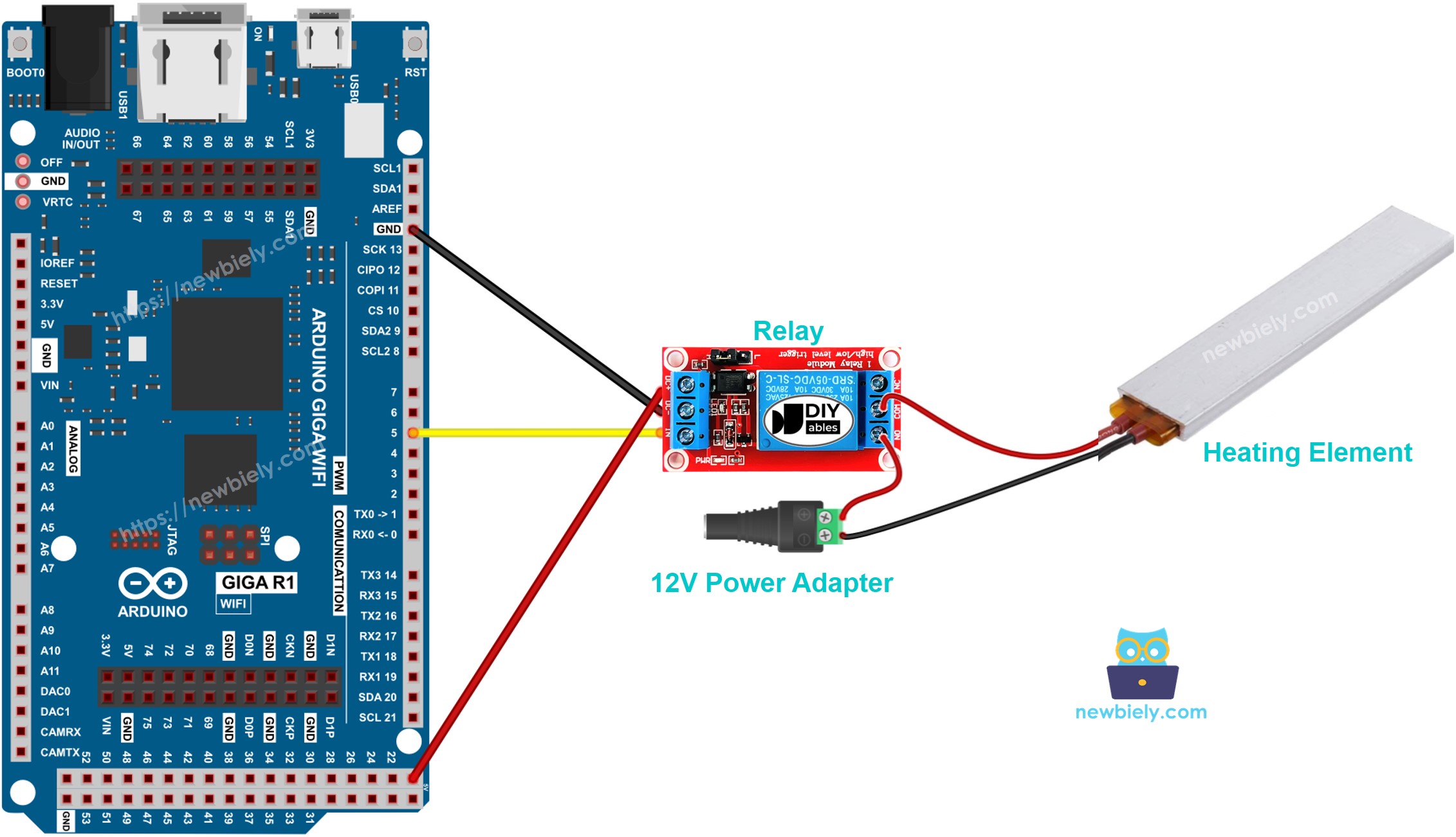 The wiring diagram between Arduino MicroPython Heating Element