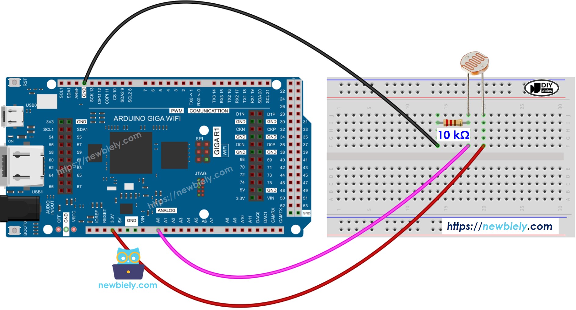 The wiring diagram between Arduino MicroPython Light Sensor