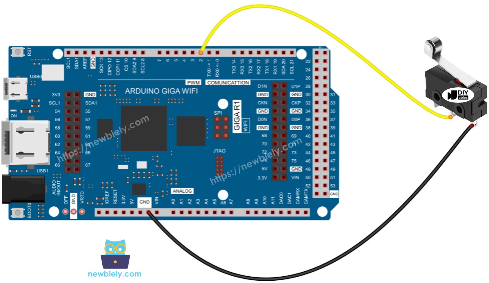 The wiring diagram between Arduino MicroPython limit switch