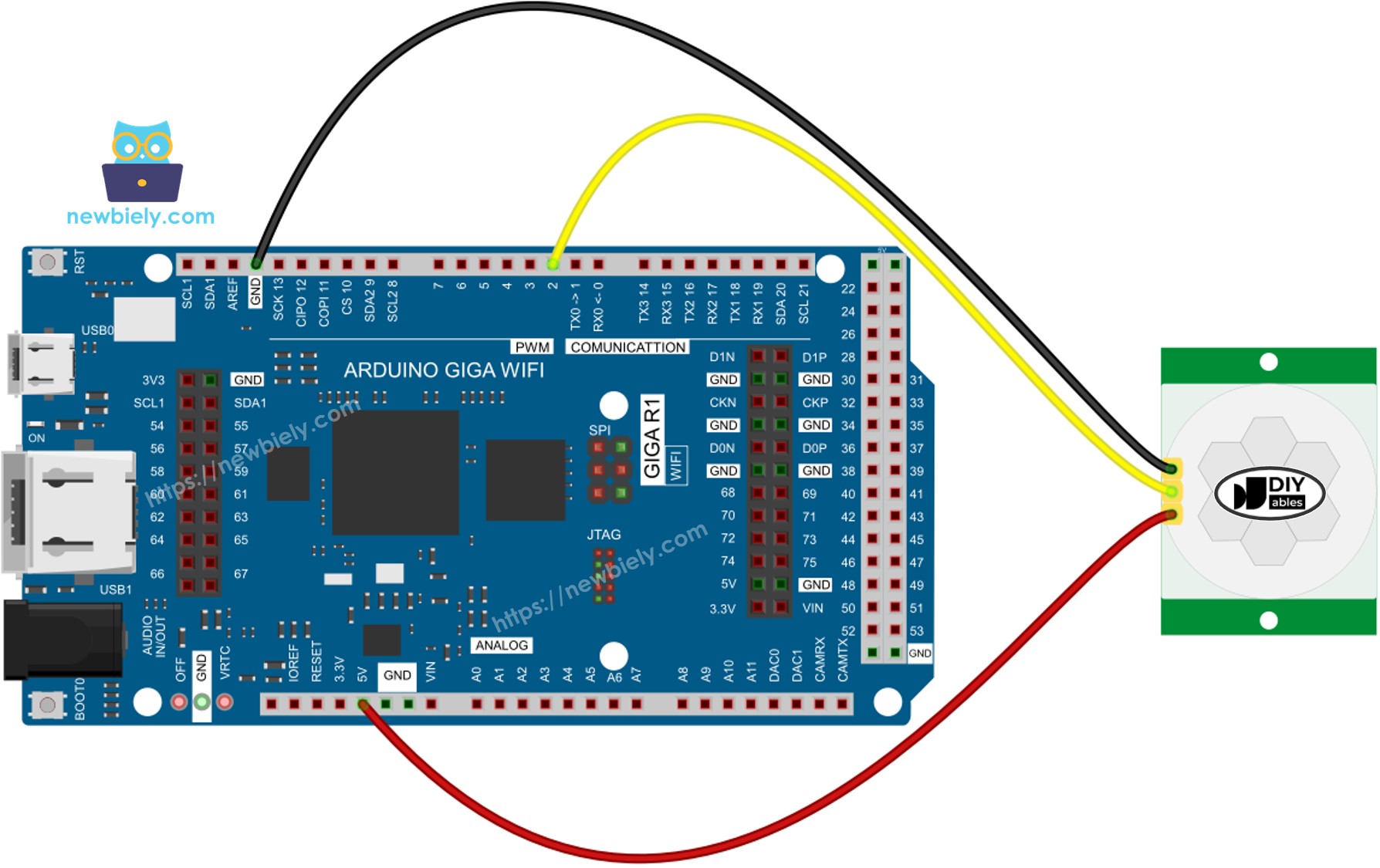 The wiring diagram between Arduino MicroPython Motion Sensor