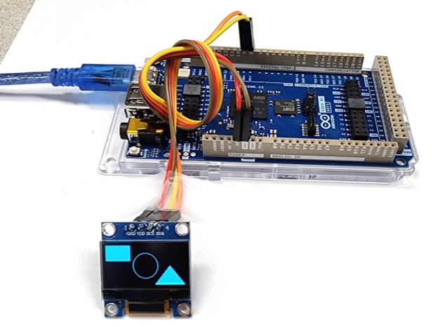 Arduino MicroPython draw rectangle, circle, an triagle on OLED