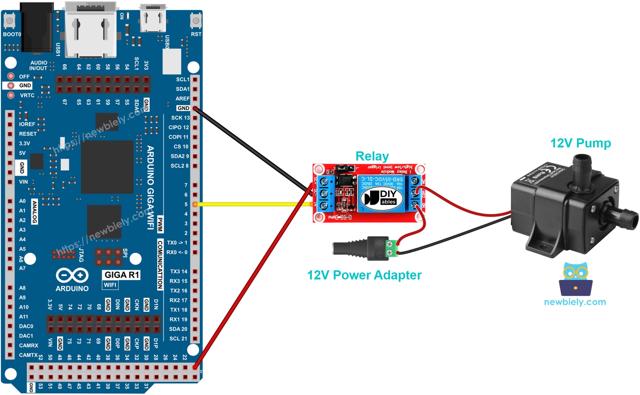 The wiring diagram between Arduino MicroPython Pump