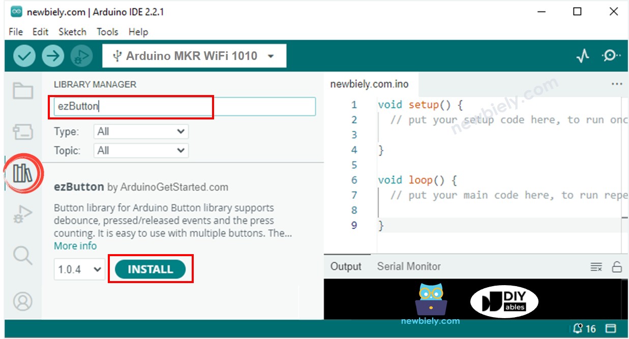 Arduino MKR WiFi 1010 button library