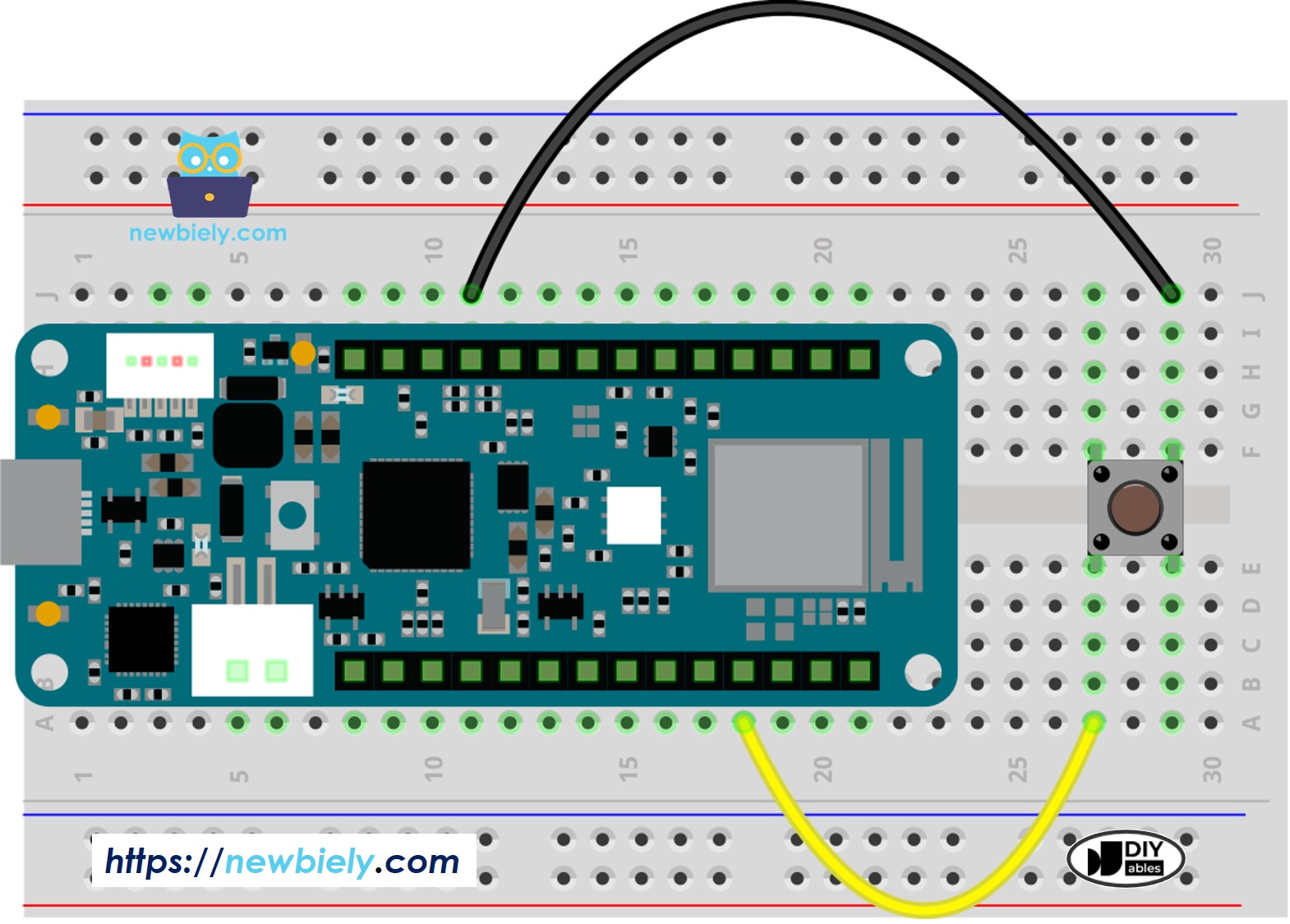 The wiring diagram between Arduino MKR WiFi 1010 Button