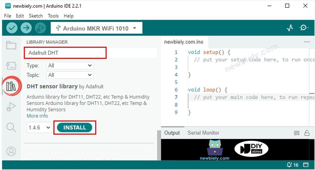 Arduino MKR WiFi 1010 DHT sensor library