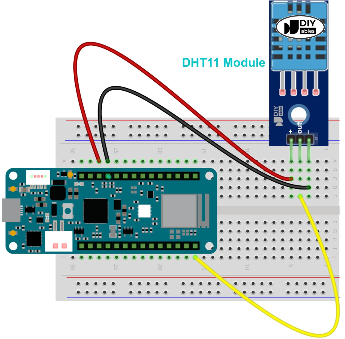 The wiring diagram between Arduino MKR WiFi 1010 DHT11 Temperature and humidity Module