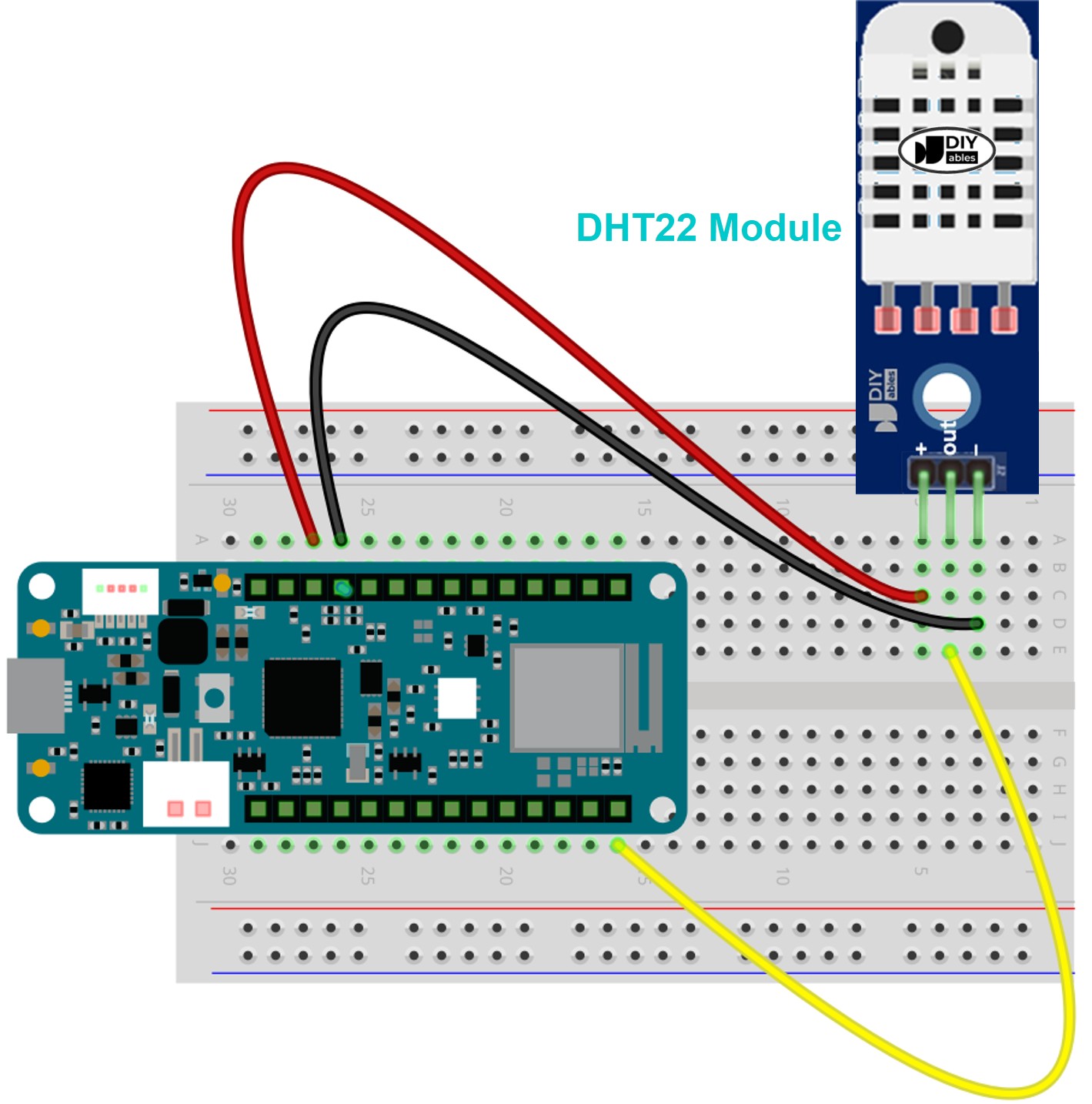 The wiring diagram between Arduino MKR WiFi 1010 DHT22 Temperature and humidity Module