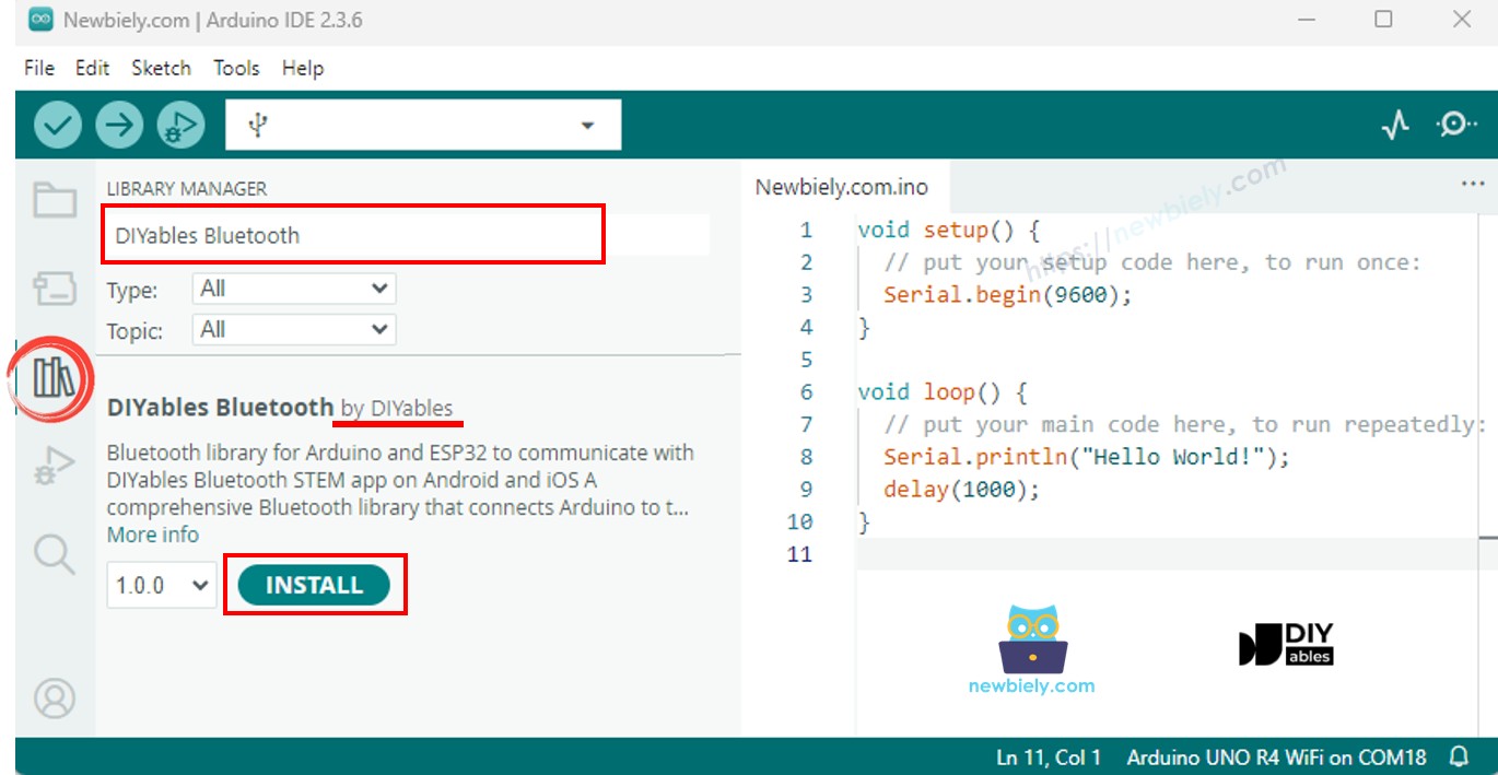 Arduino MKR WiFi 1010 DIYables Bluetooth library