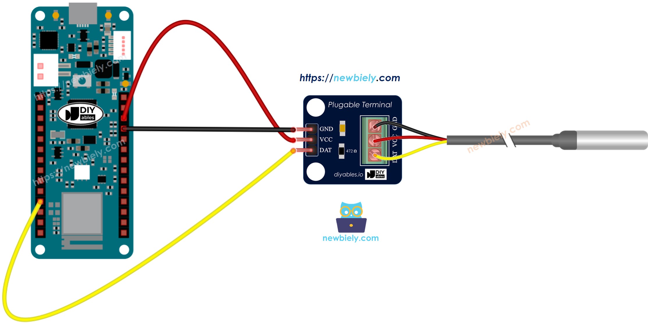 The wiring diagram between Arduino MKR WiFi 1010 DS18B20