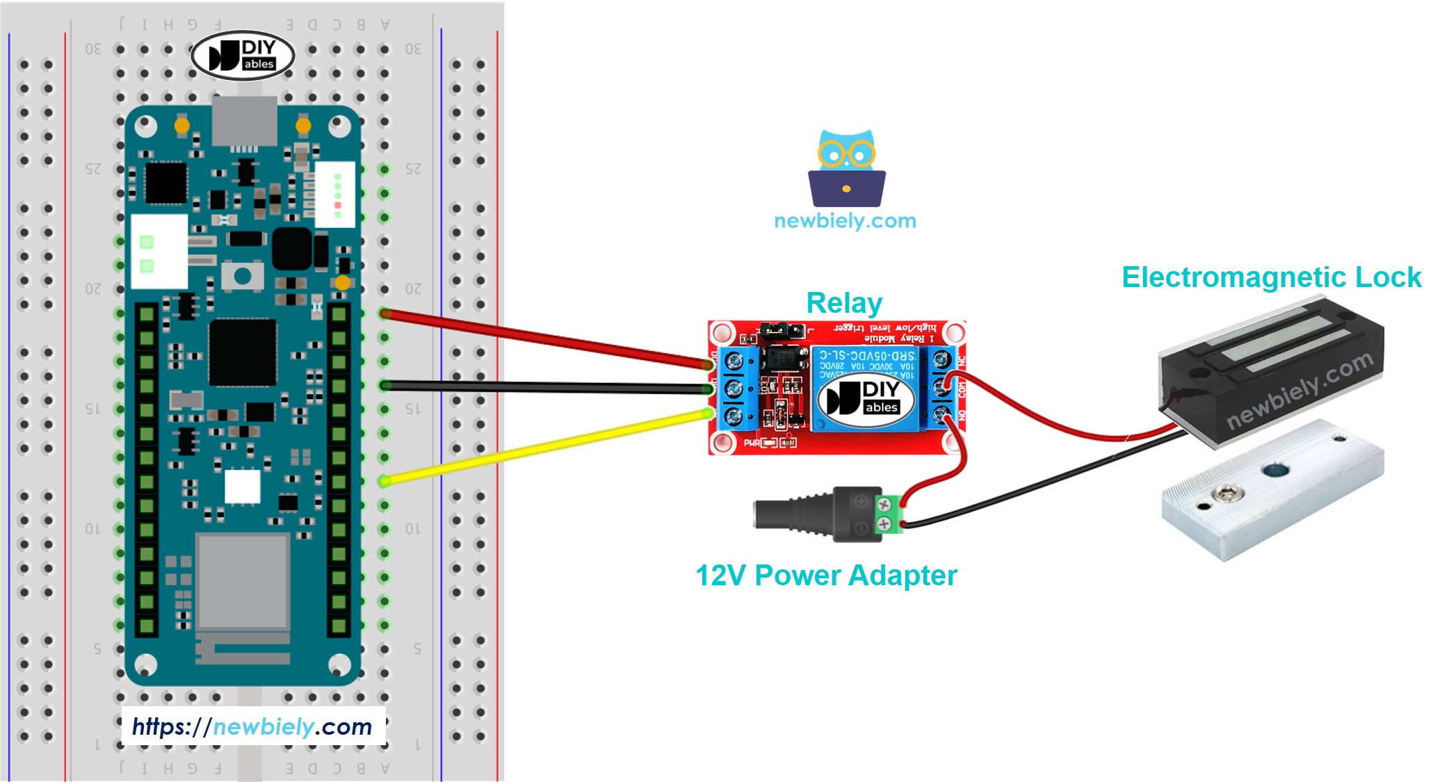 The wiring diagram between Arduino MKR WiFi 1010 Electromagnetic Lock