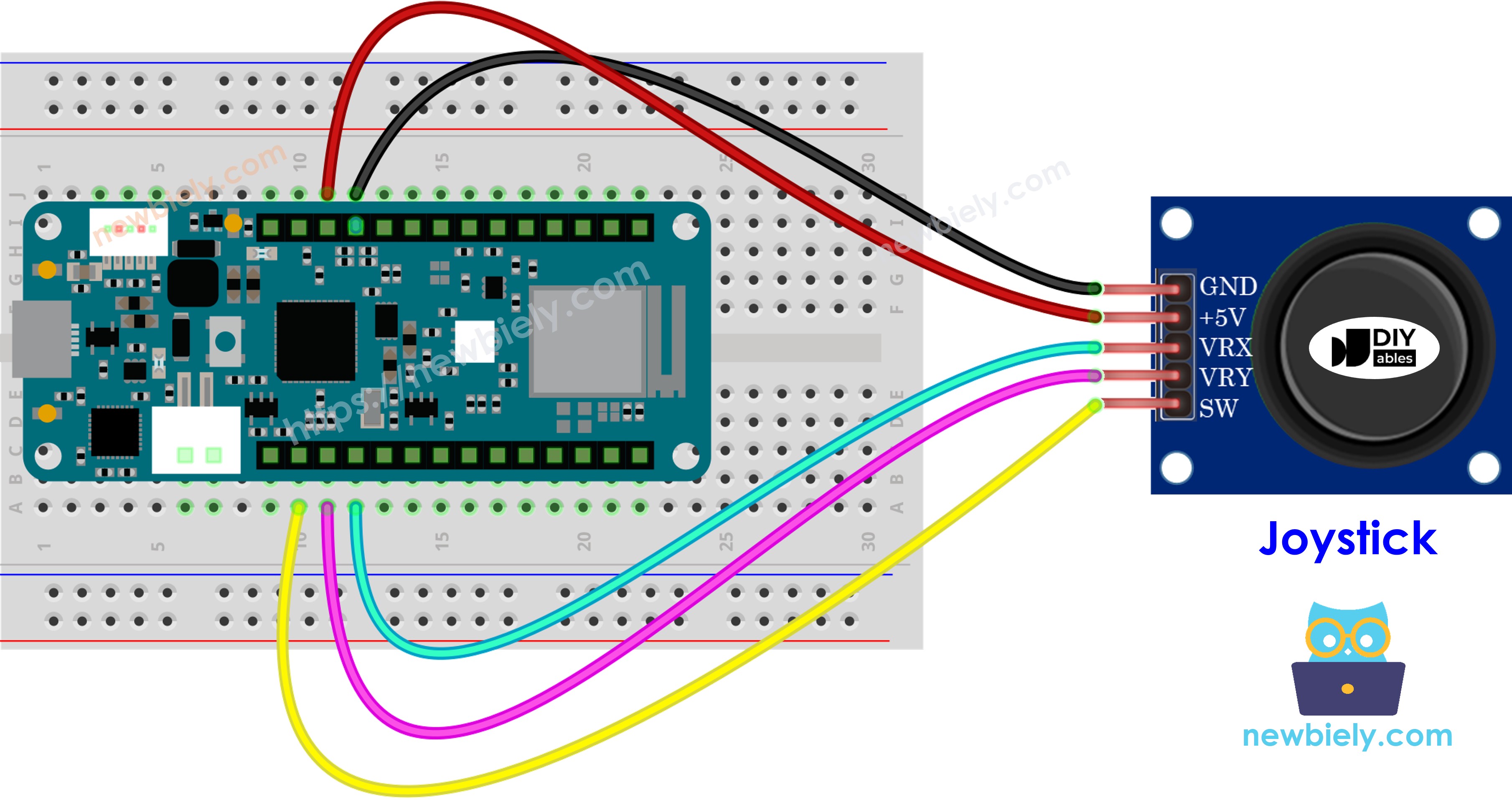 The wiring diagram between Arduino MKR WiFi 1010 Joystick