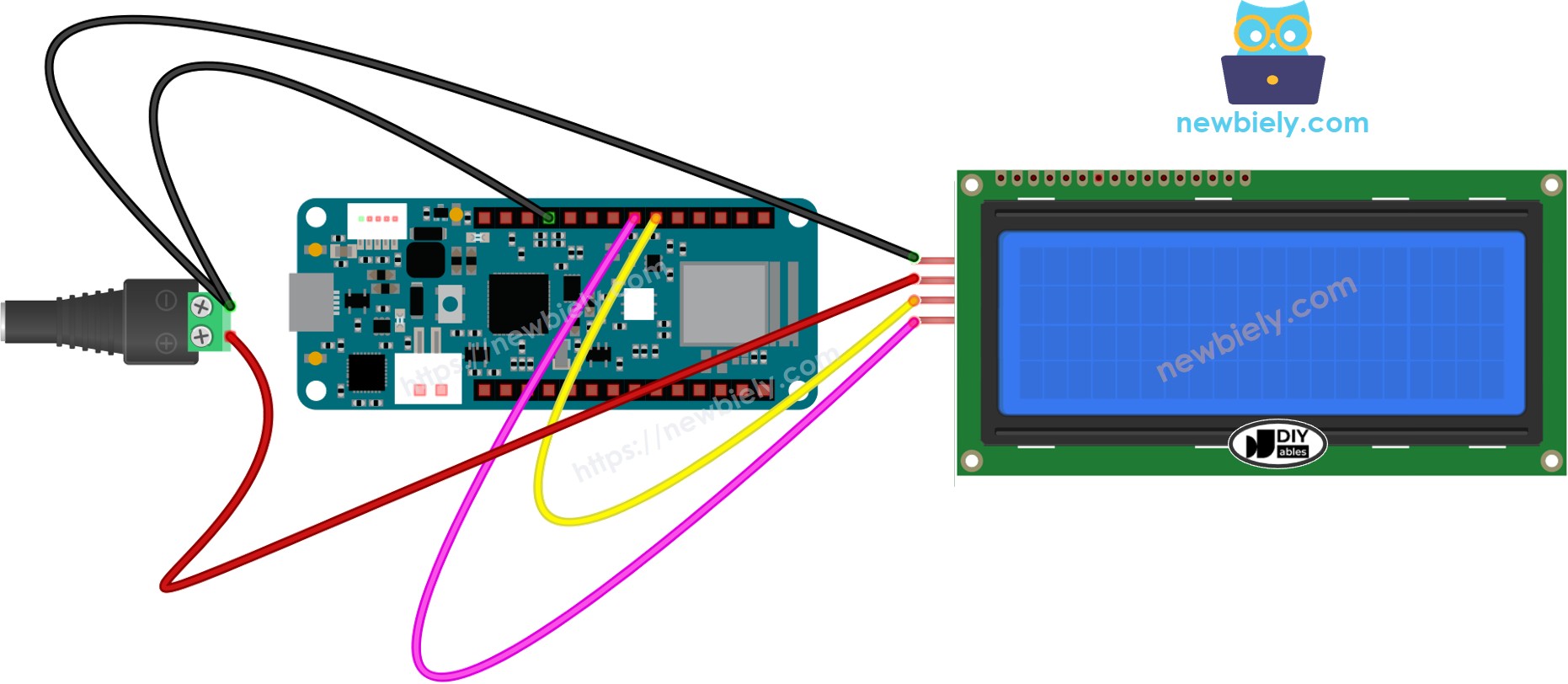 The wiring diagram between Arduino MKR WiFi 1010 LCD 20x4 I2C external power source