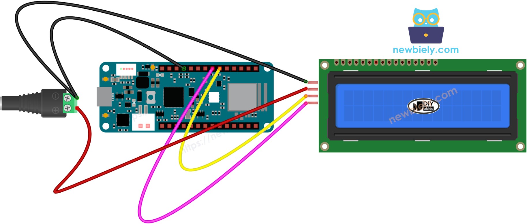 The wiring diagram between Arduino MKR WiFi 1010 LCD I2C 5V power source