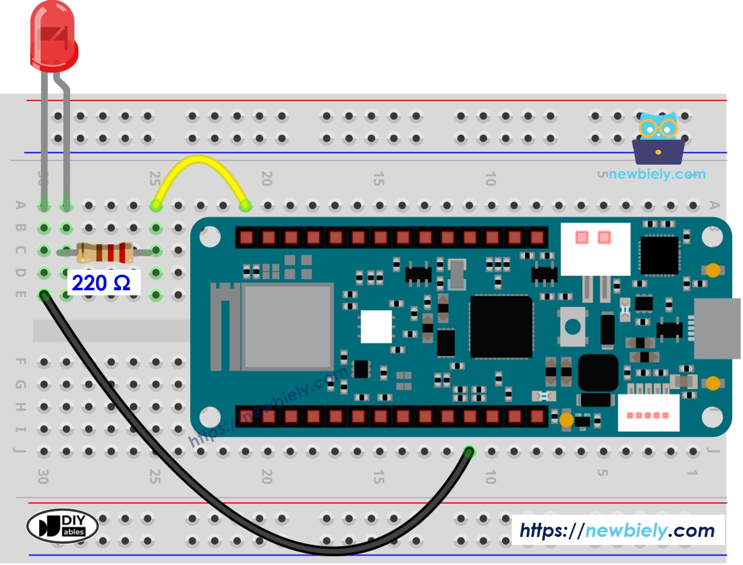The wiring diagram between Arduino MKR WiFi 1010 LED