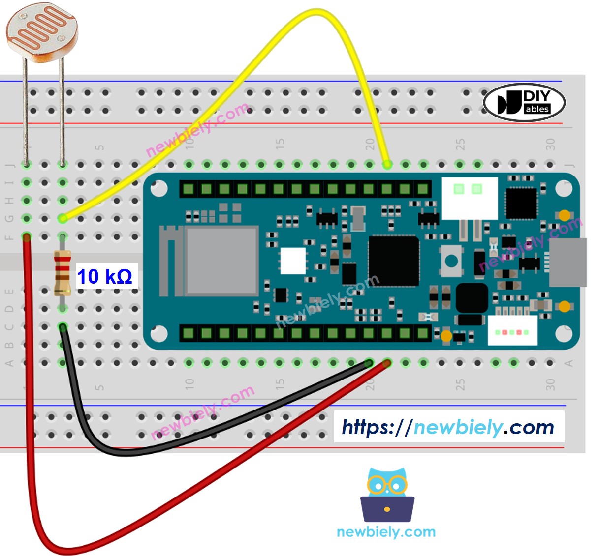 The wiring diagram between Arduino MKR WiFi 1010 Light Sensor
