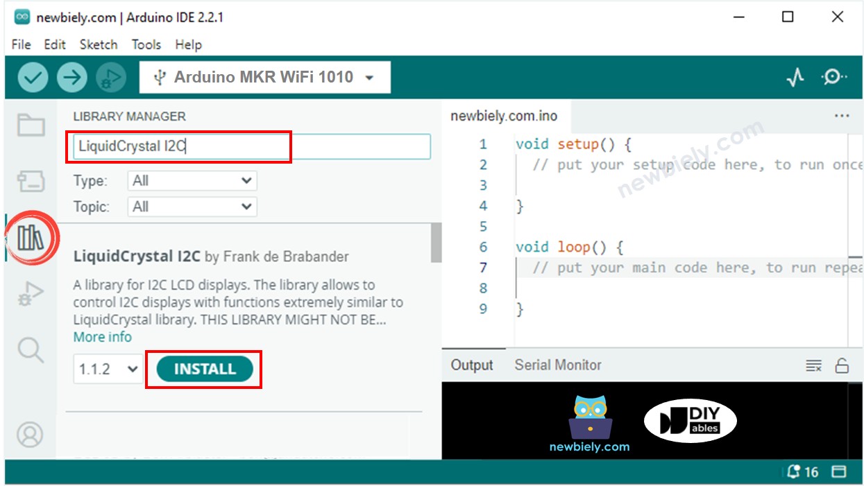 Arduino MKR WiFi 1010 LiquidCrystal I2C library