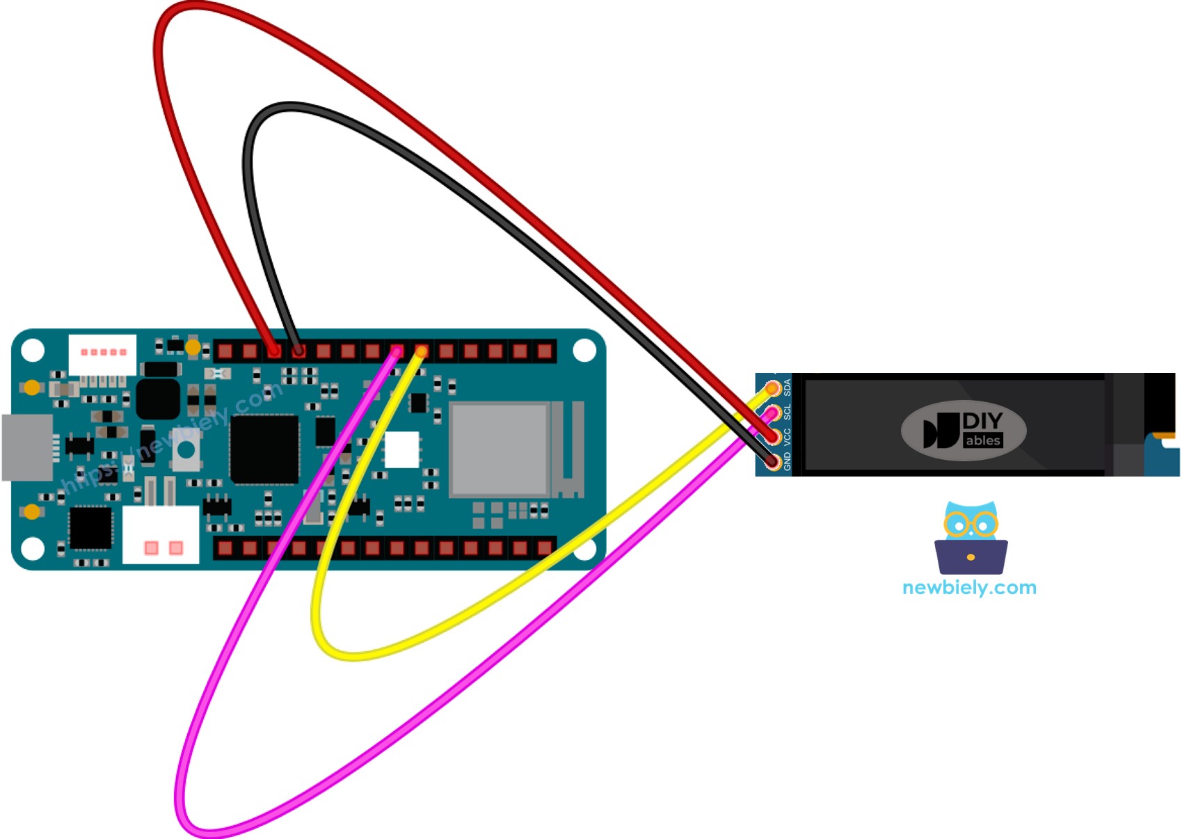 The wiring diagram between Arduino MKR WiFi 1010 OLED 128x32