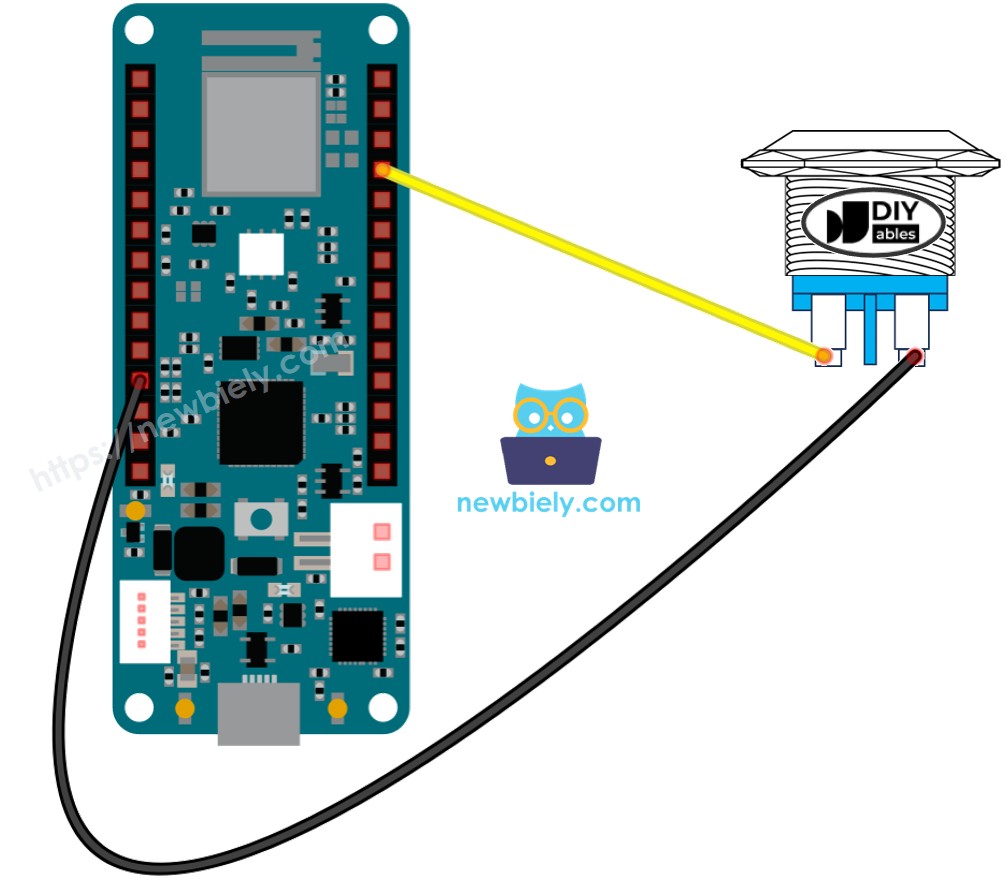 The wiring diagram between Arduino MKR WiFi 1010 two-pin push button