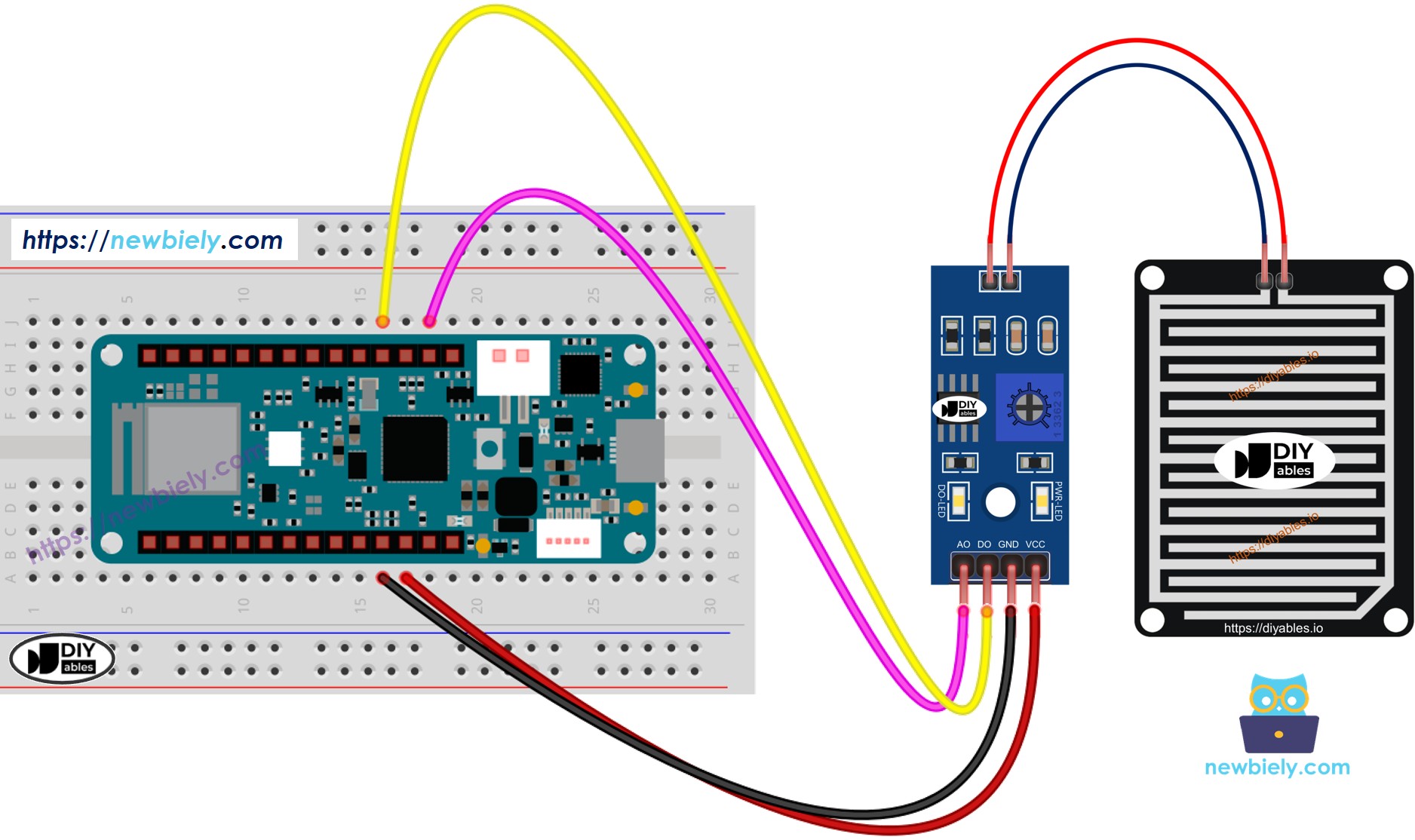 The wiring diagram between Arduino MKR WiFi 1010 rain sensor