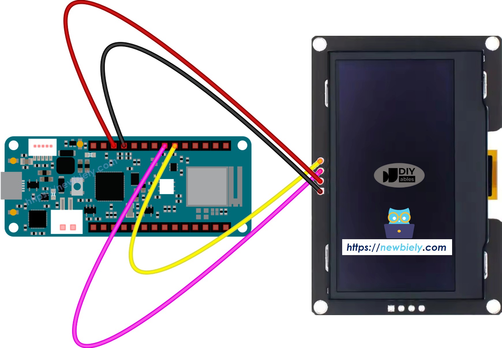 The wiring diagram between Arduino MKR WiFi 1010 SSD1309 OLED