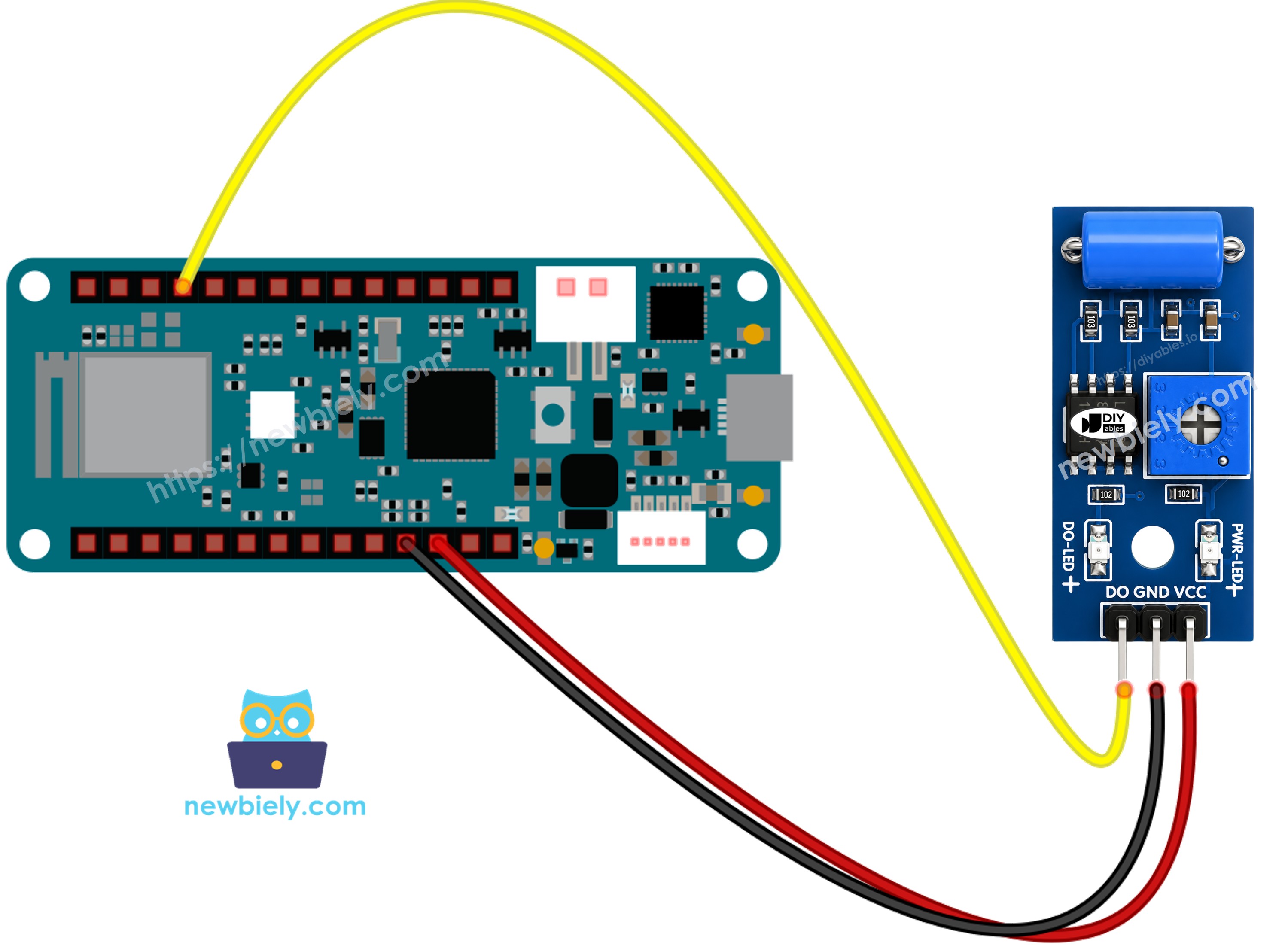 The wiring diagram between Arduino MKR WiFi 1010 SW-420 Vibration Sensor