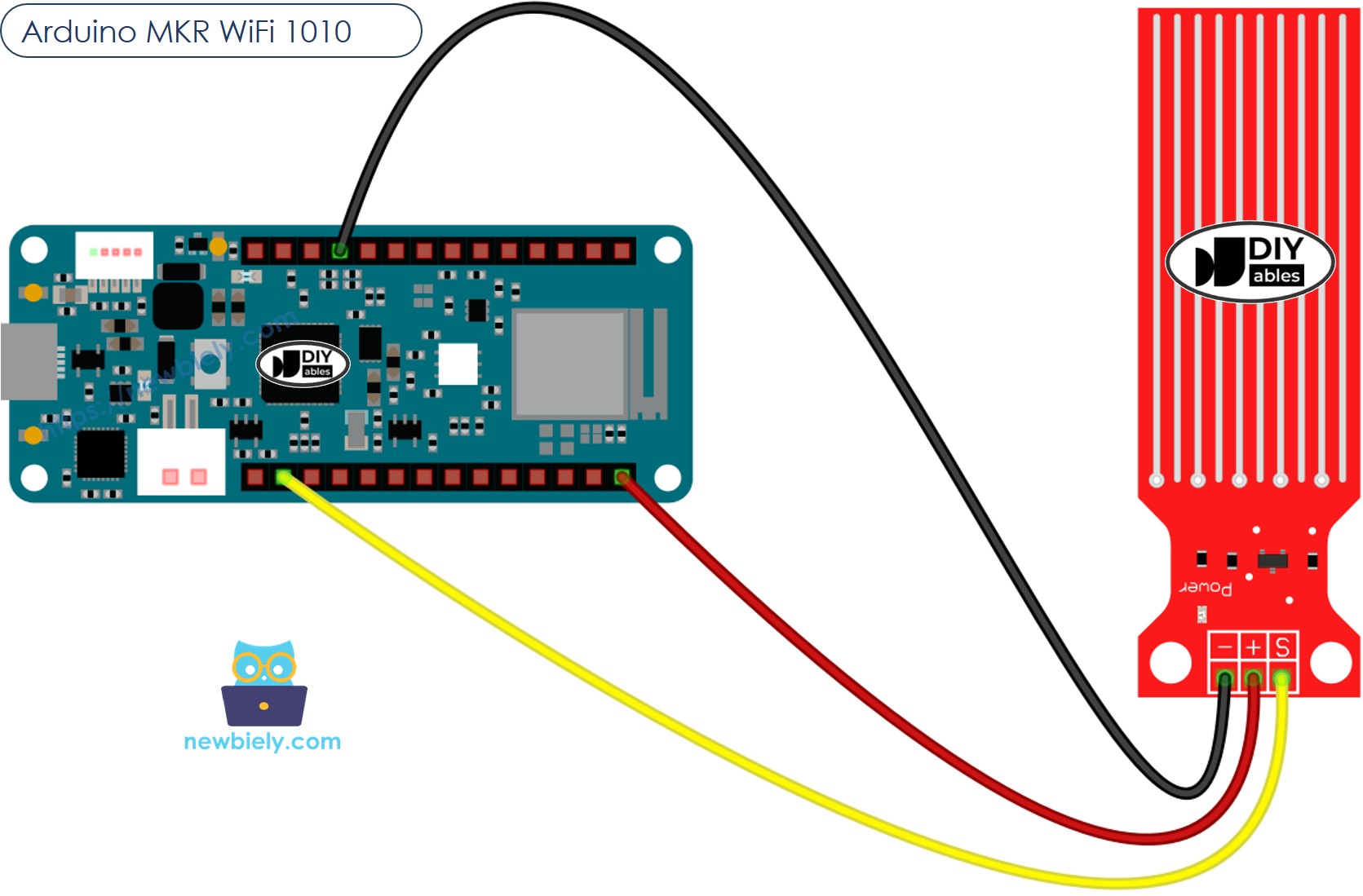 The wiring diagram between Arduino MKR WiFi 1010 Water Sensor