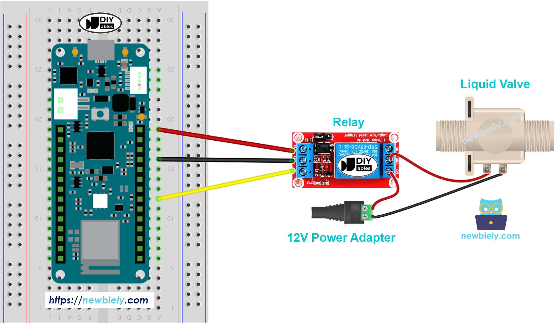 The wiring diagram between Arduino MKR WiFi 1010 water valve