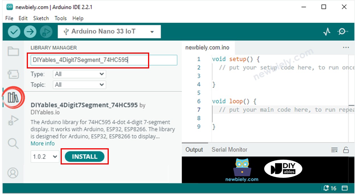 Arduino Nano 33 IoT 74HC595 4-digit 7-segment display library