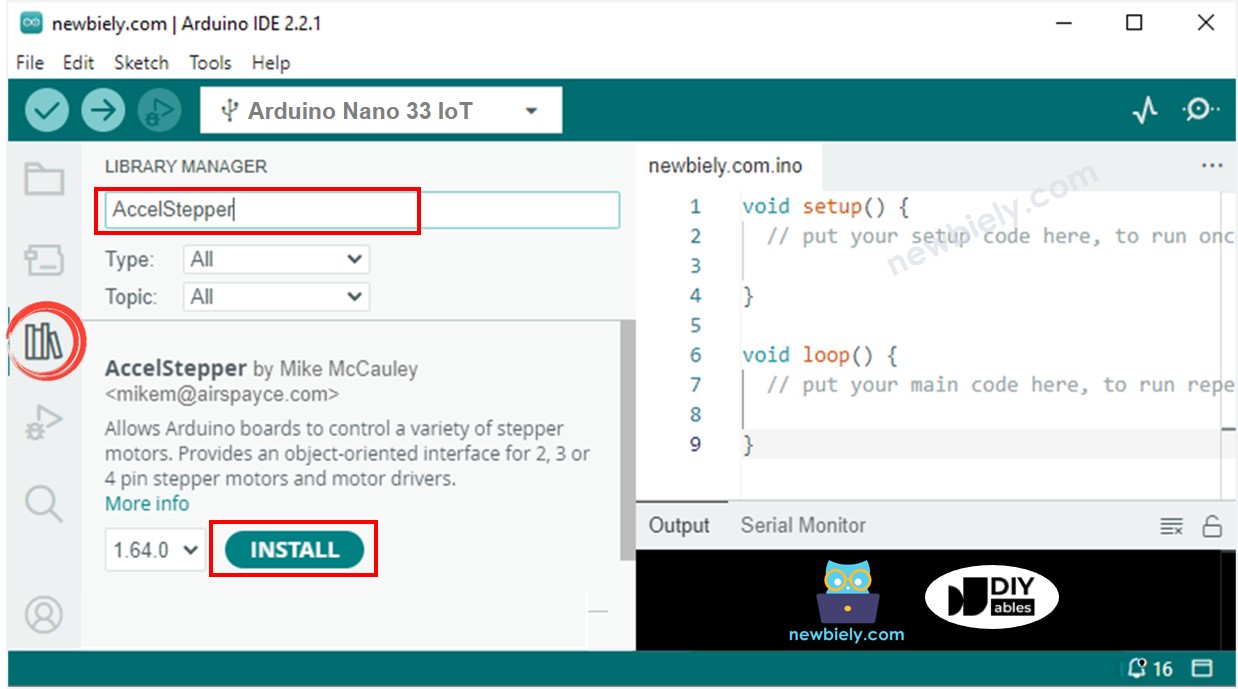 Arduino Nano 33 IoT AccelStepper library