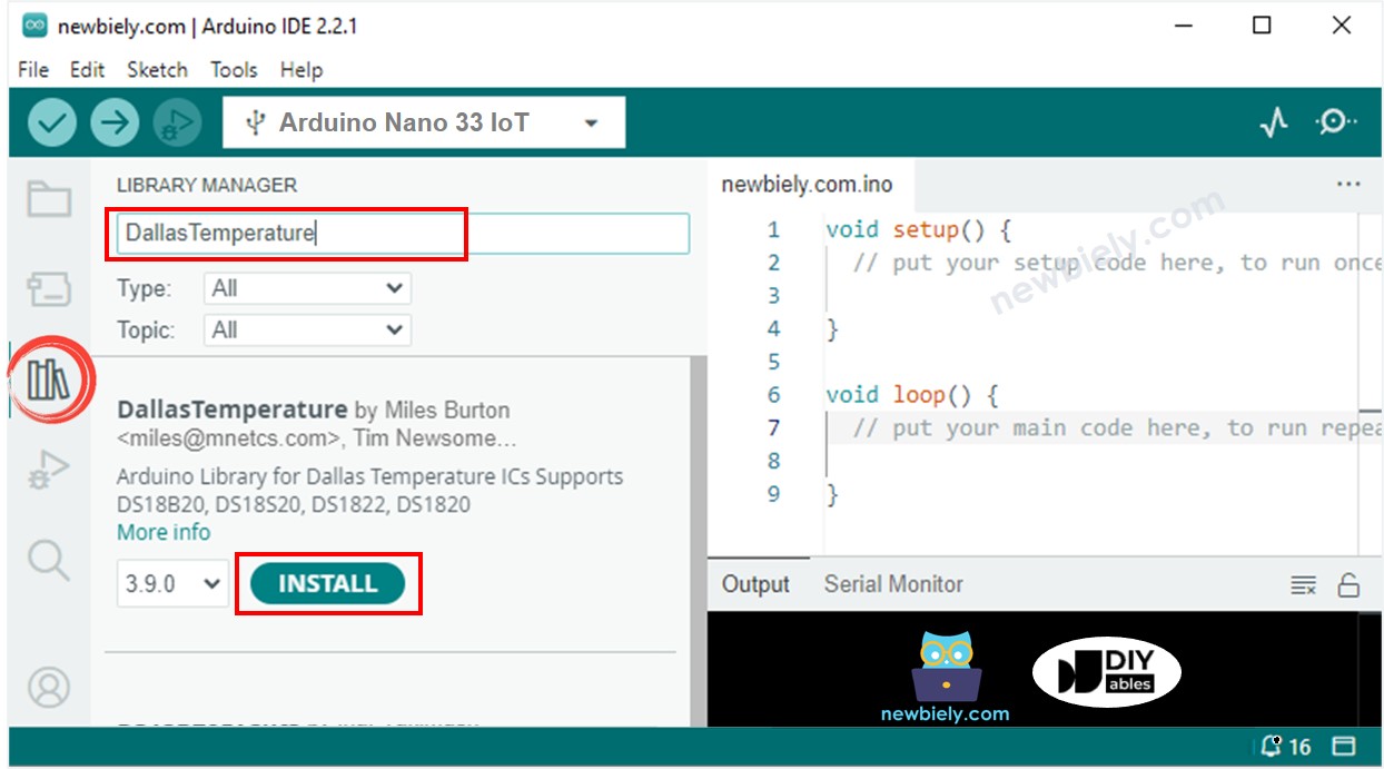 Arduino Nano 33 IoT Dallas Temperature library