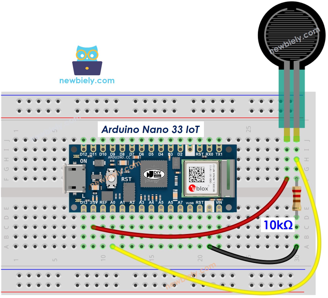 The wiring diagram between Arduino Nano and 33 IoT Force