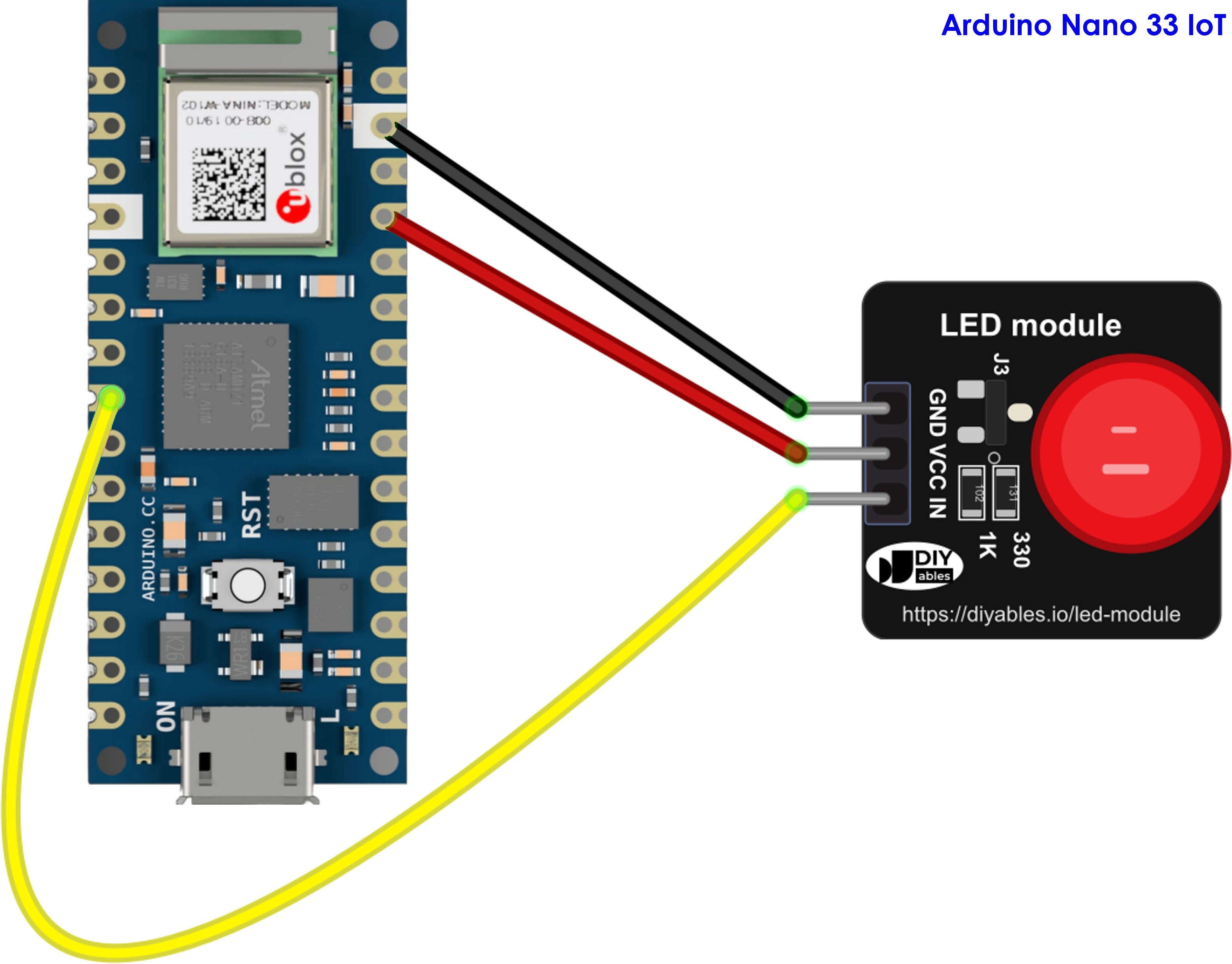 The wiring diagram between Arduino Nano and 33 IoT LED Module