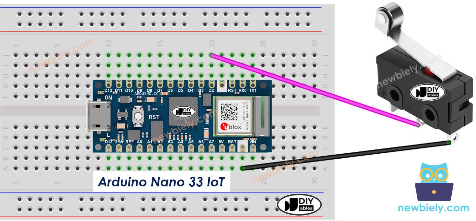 The wiring diagram between Arduino Nano and 33 IoT Limit Switch