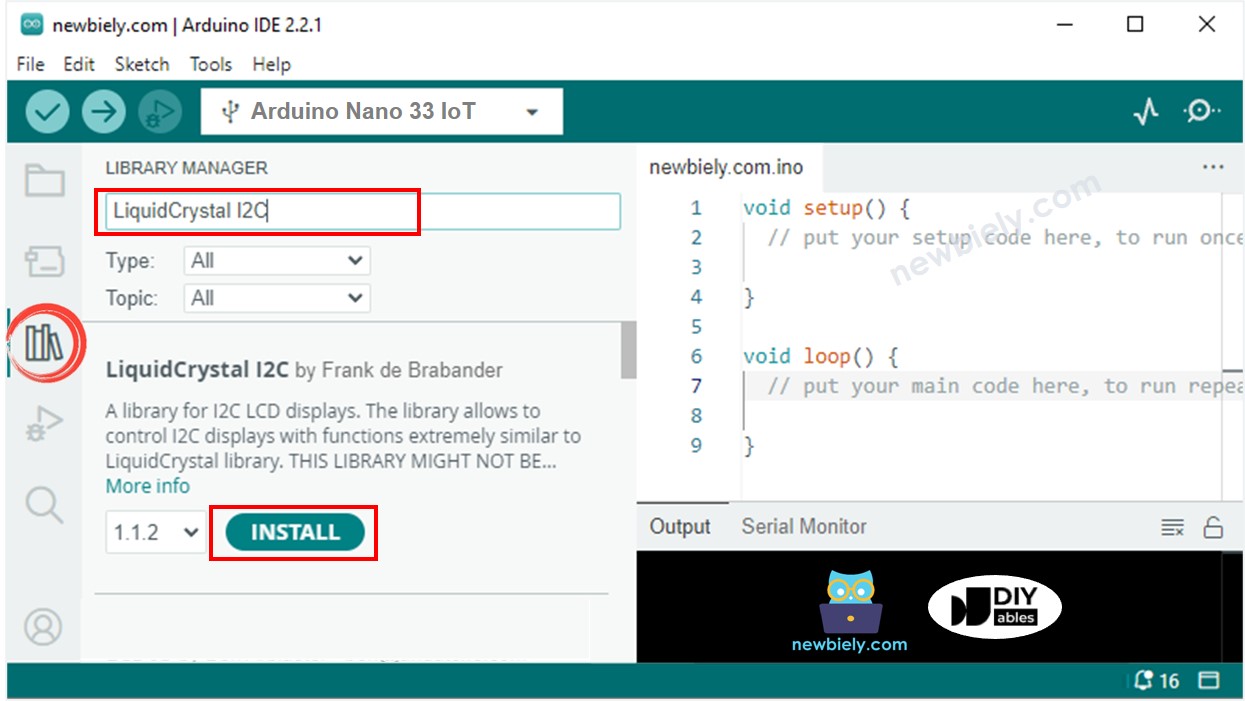 Arduino Nano 33 IoT LiquidCrystal I2C library