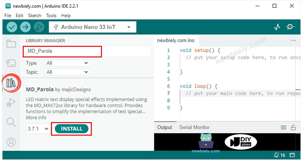 Arduino Nano 33 IoT MD_Parola library