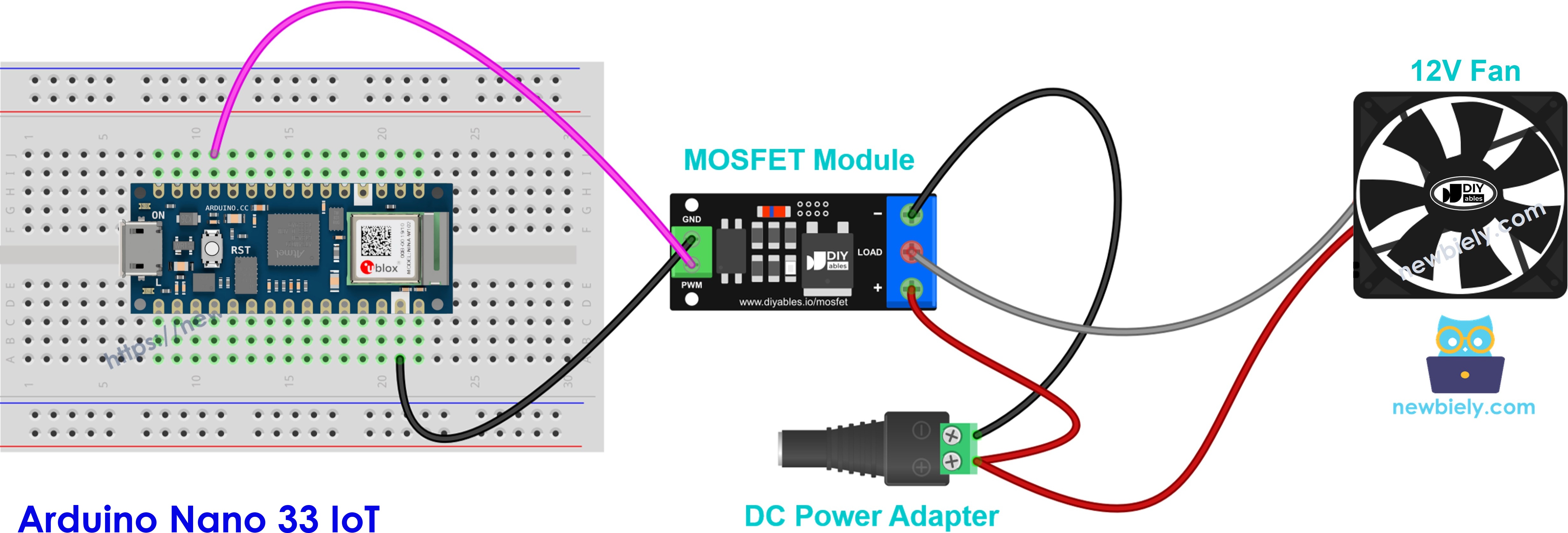 The wiring diagram between MOSFET module 12V cooling fan