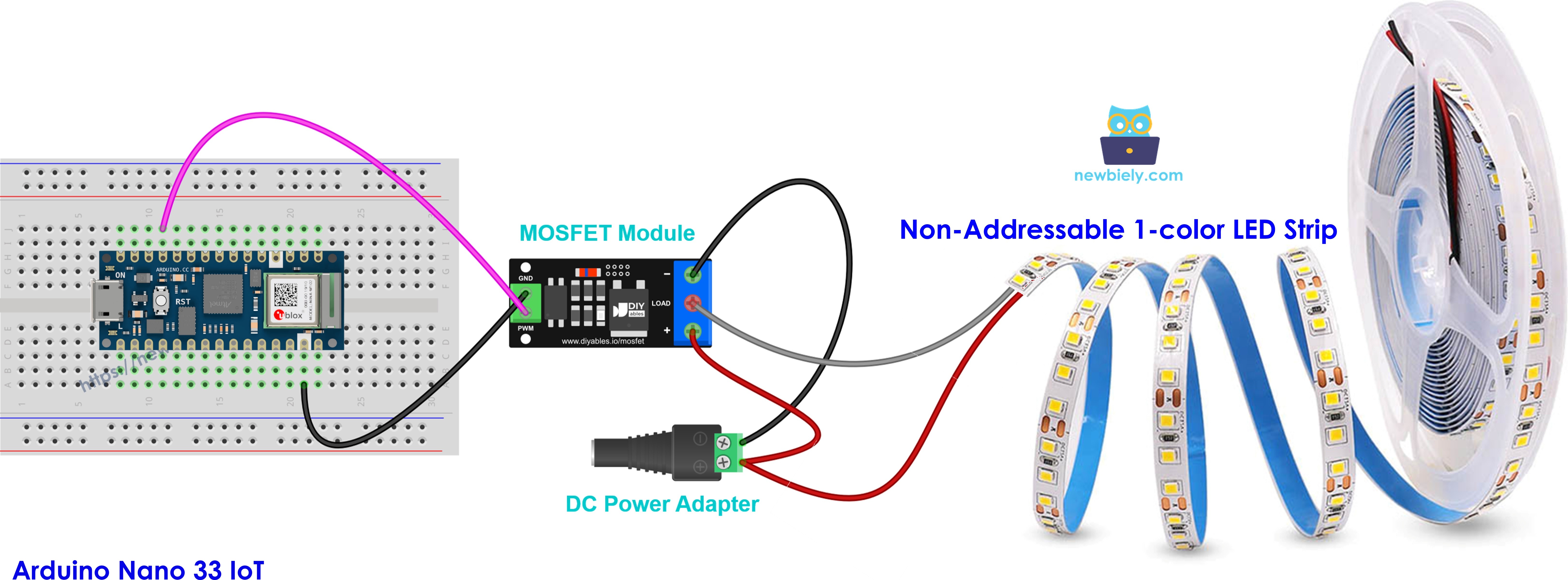The wiring diagram between MOSFET module and 12V LED strip