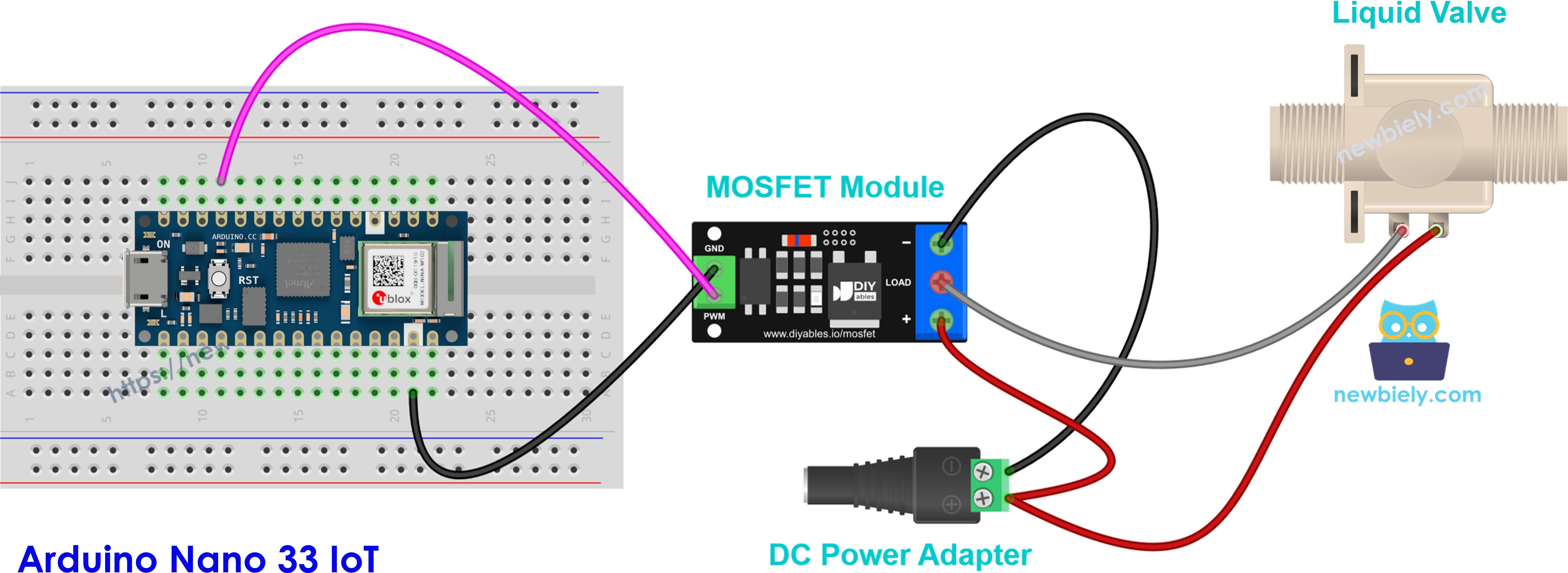 The wiring diagram between MOSFET module 12V solenoid valve