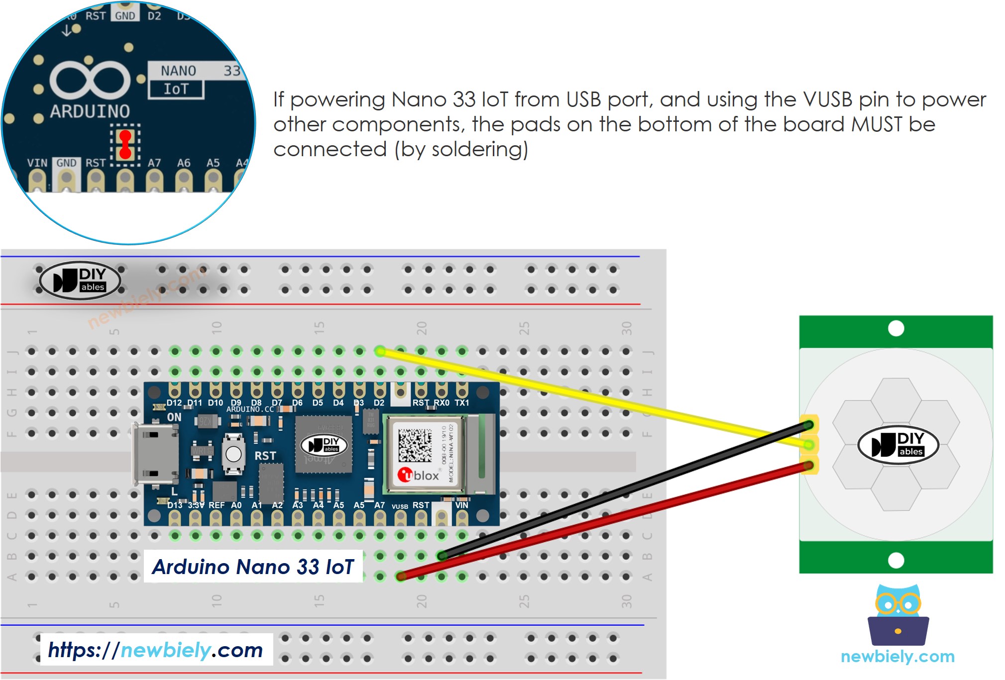 The wiring diagram between Arduino Nano and 33 IoT Motion Sensor