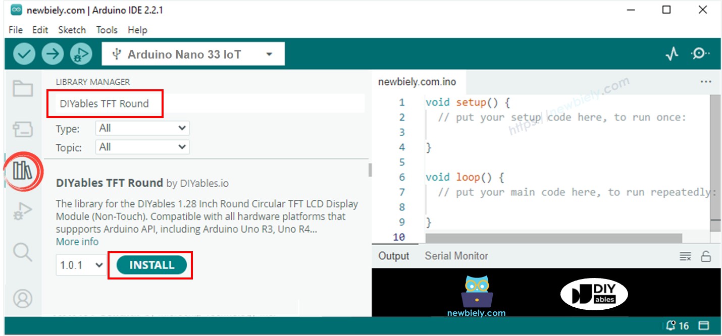 Arduino Nano 33 IoT TFT LCD library installation