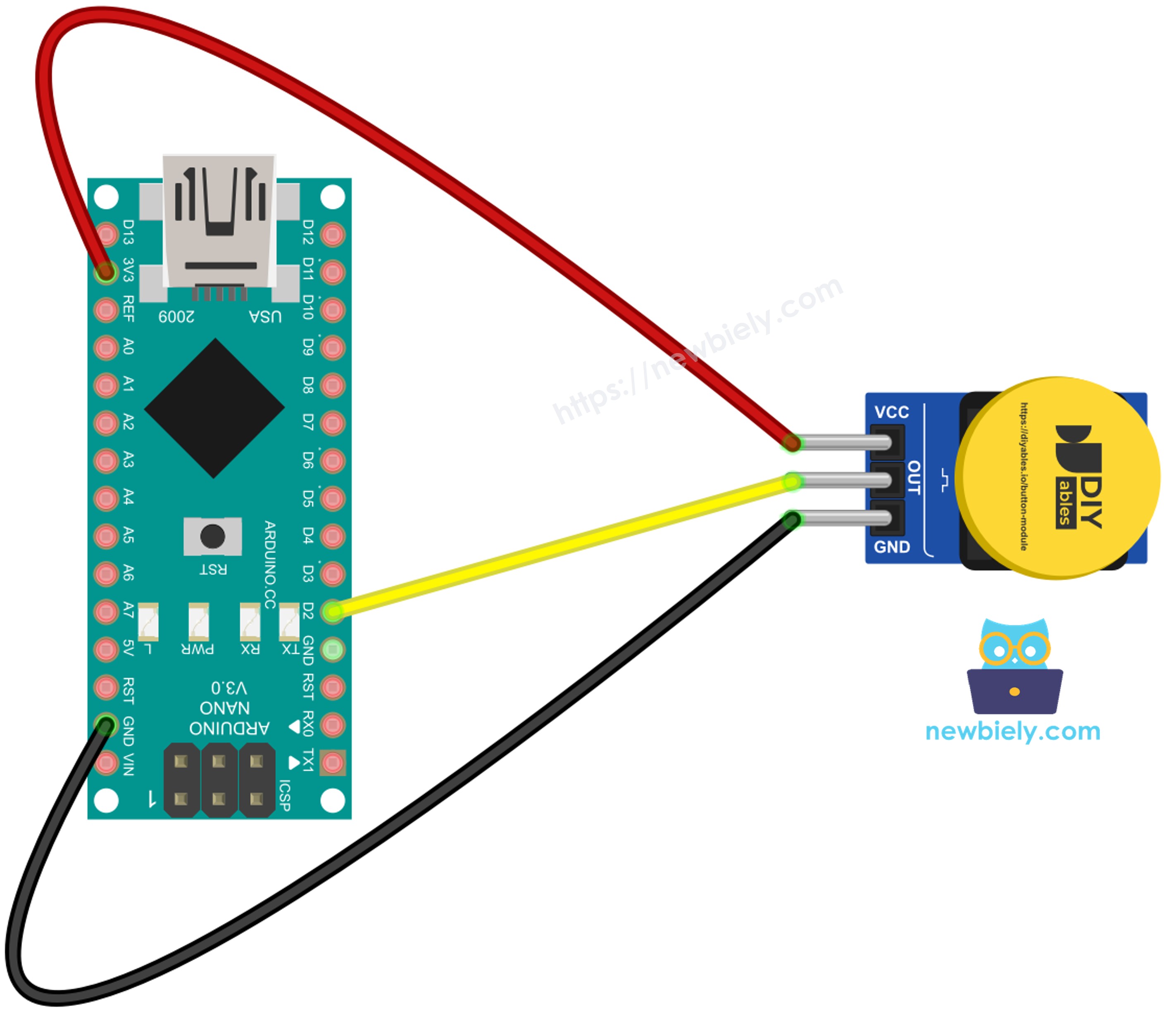 The wiring diagram between Arduino Nano and button module