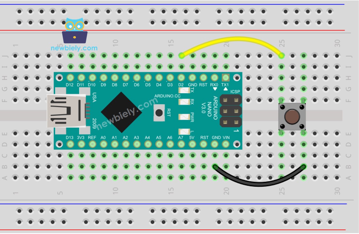 The wiring diagram between Arduino Nano and Button