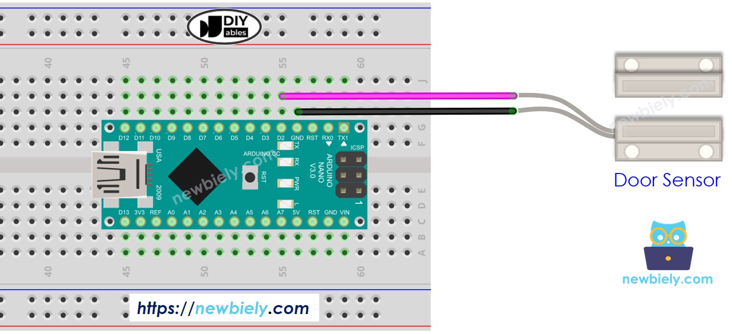 The wiring diagram between Arduino Nano and Door Sensor