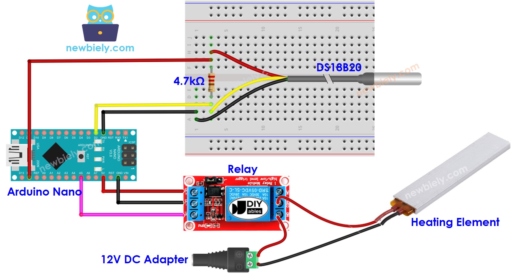 The wiring diagram between Arduino Nano and heating element