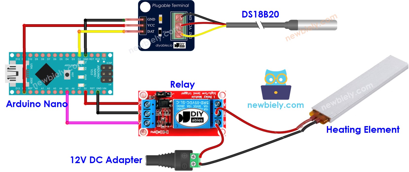 The wiring diagram between Arduino Nano and control heating element